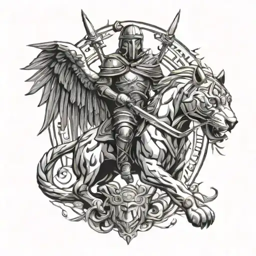 Leon And Panther And Warrior Knight And Wings