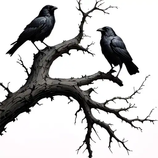 Dead Tree Branch And Three Crows