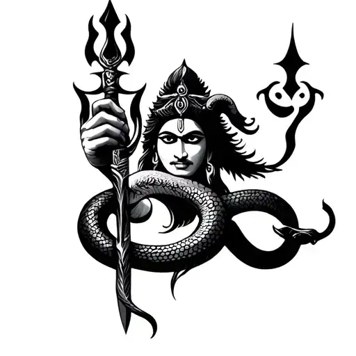 Hand Of Shiva Holding A Trishul With A Snake Around The Trishul