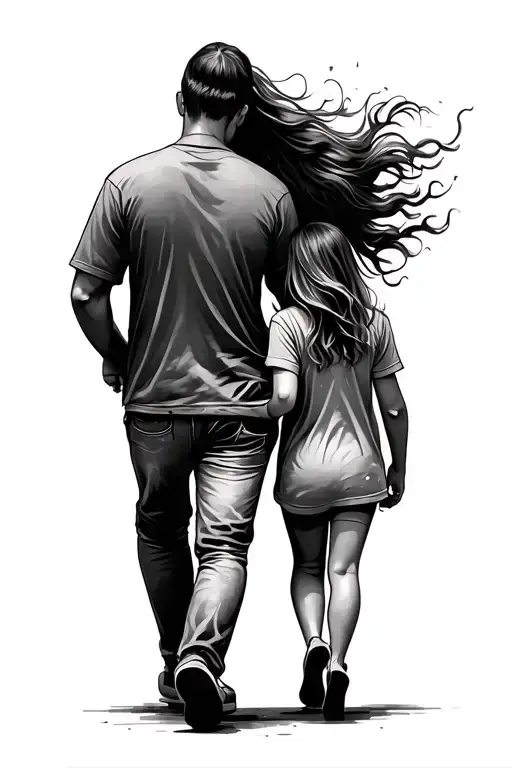 Father And Daughter Walking