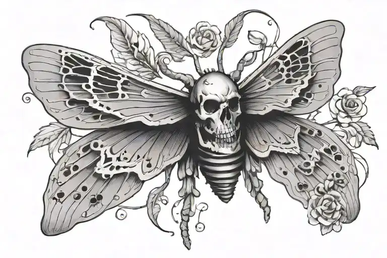 Moth With Wings Spread And Skull On Its Back