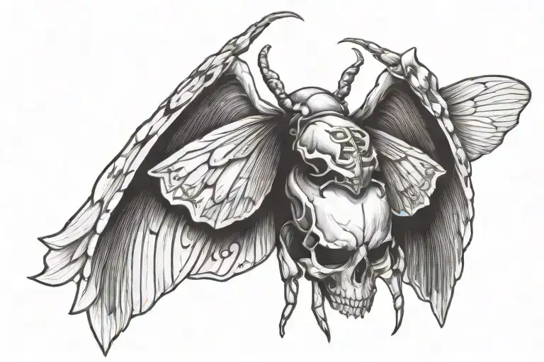 Moth With Wings Spread And Skull
