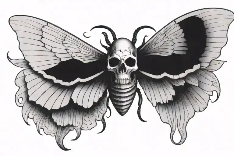 Moth With Wings Spread And Skull