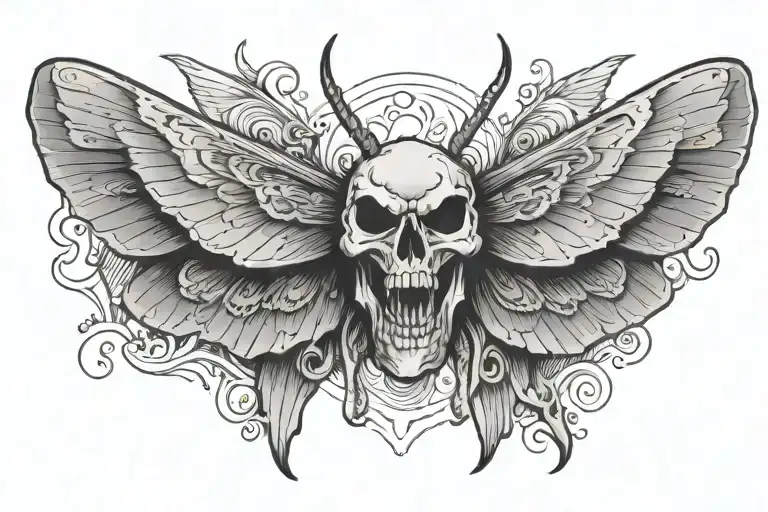Moth With Wings Spread And Skull