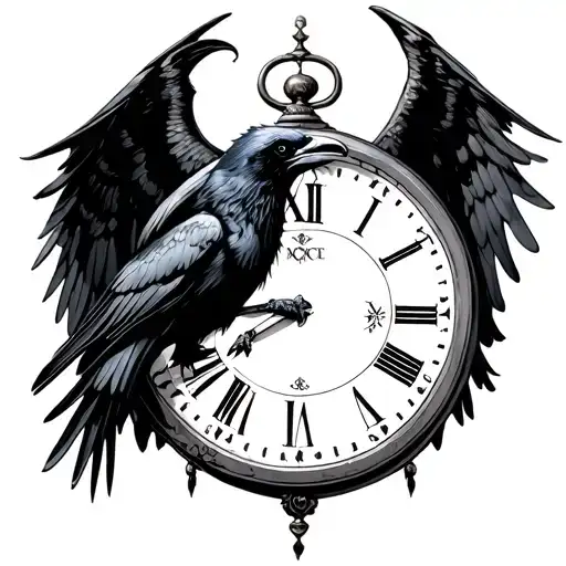 Raven Wings Spread Out Over A Clock With No Hands Meaning Until The End Of Time