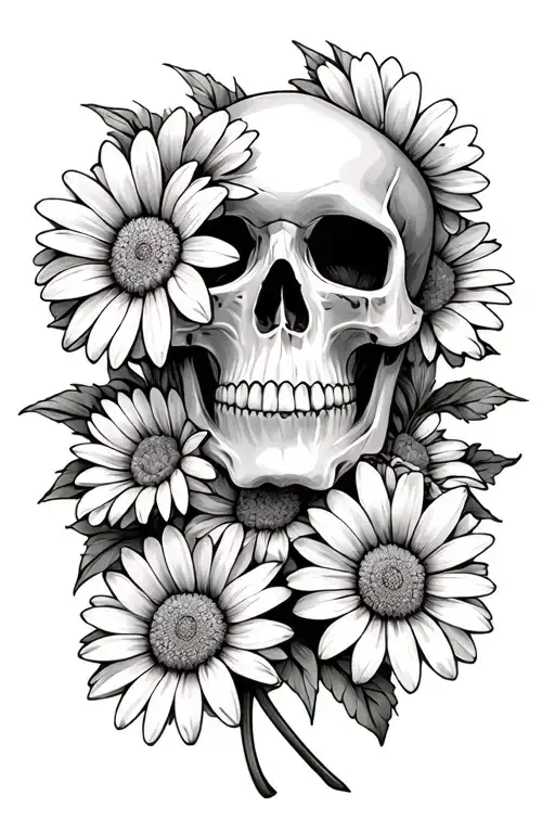 Daisy Flowers Intertwined With A Skull