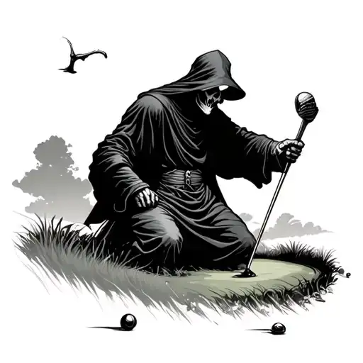 Grim Reaper Playing Golf Course Landscape