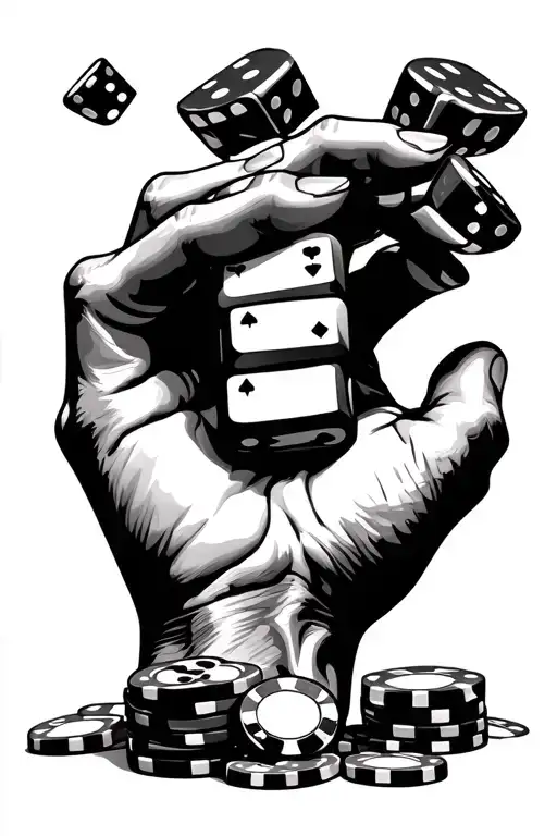Hand Throwing Dice And Poker Chips