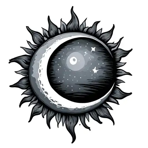 Filled In Sun And Crescent Moon Outline