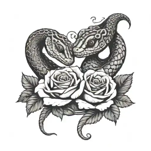 Two Headed Snake With Roses Intertwined