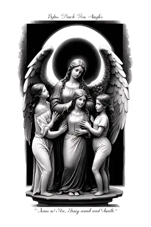 Mother Angel Teaching 2 Girls One Boy Angel With Hidden Names