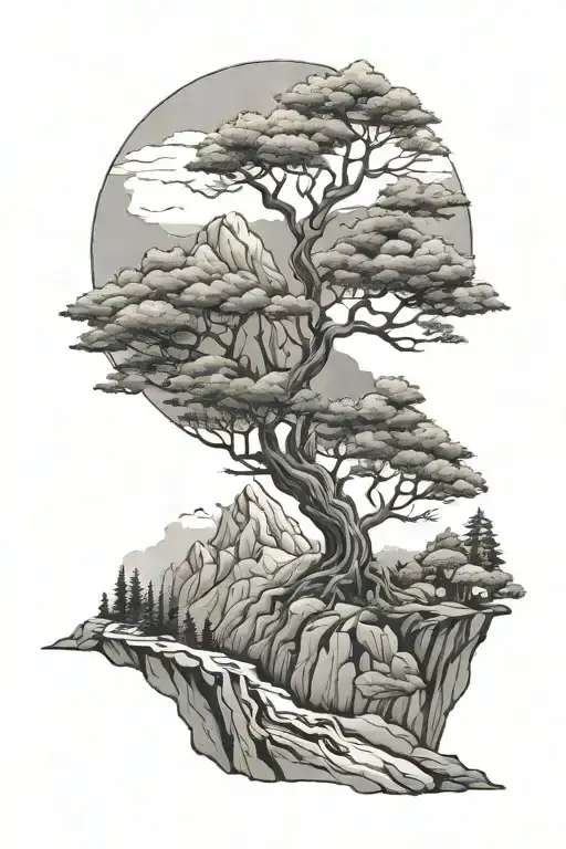 Tree Of Life On A Cliff Overlooking The Mountains