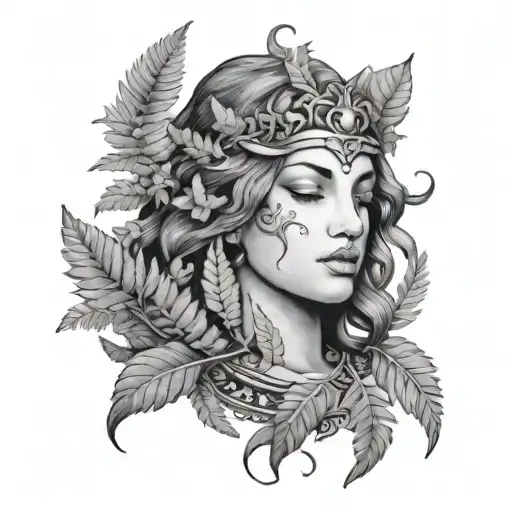 Nike Godess With Fern Plant