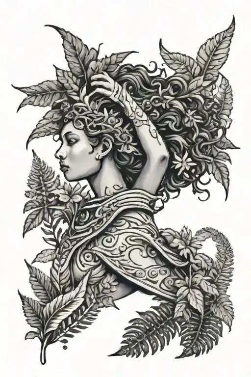 Nike Godess With Fern Plant