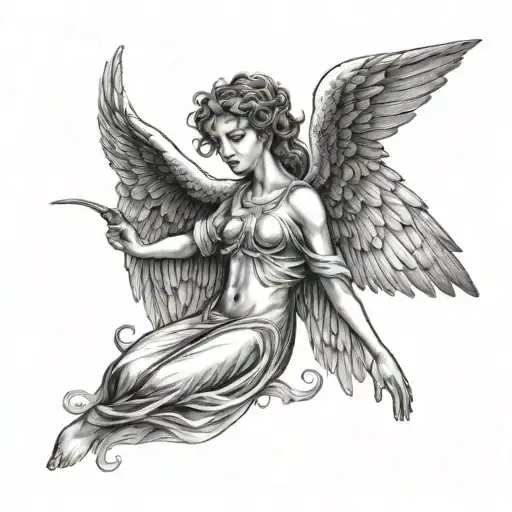 Angel With Spread Wings Looking