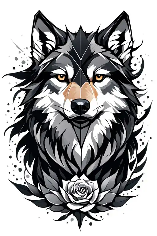 Wind Rose And Origami Style Wolf