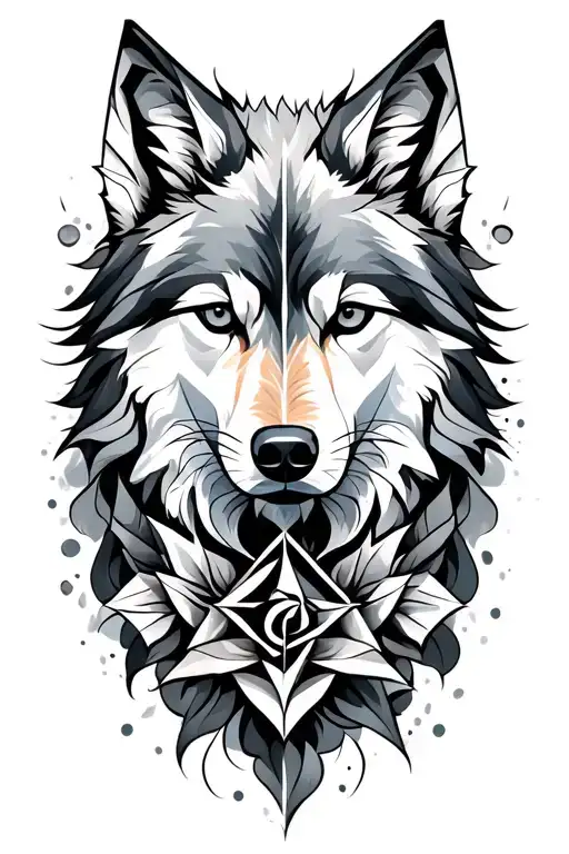 Wind Rose And Origami Style Wolf