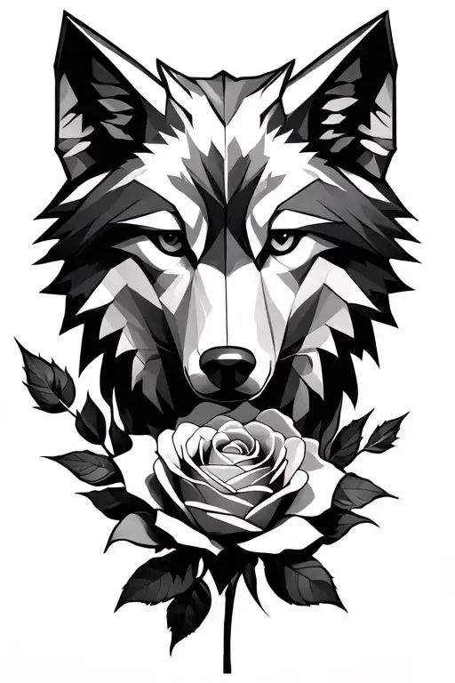 Origami Wolf Separate With A Rose With Rose From The Winds