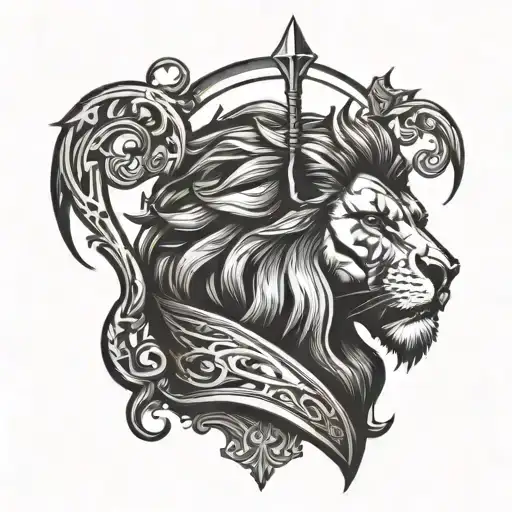 Lion Face With Standing Knight