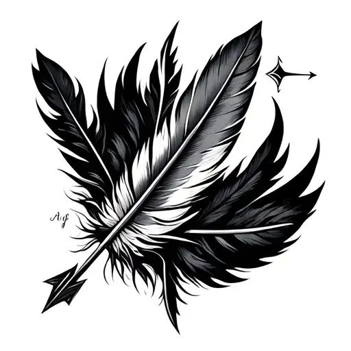 Duveter Feather With Arrow And Compass Vertical Lines