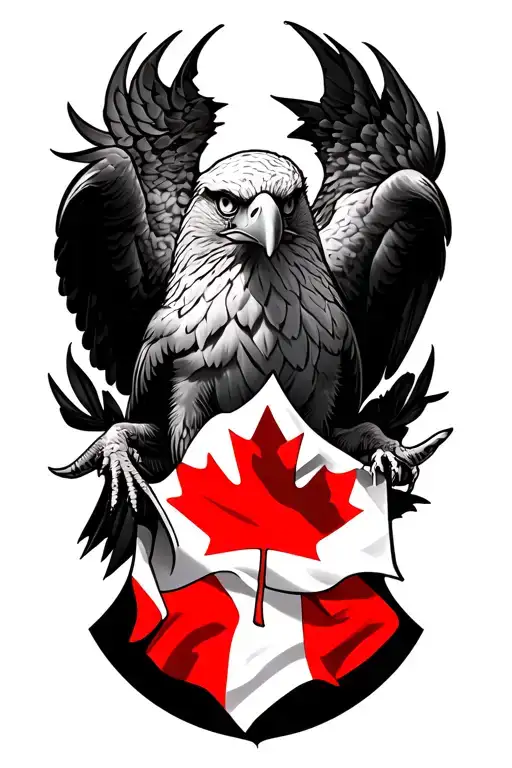 Eagle Realism Style Tattoo With Canada Flag Morphing