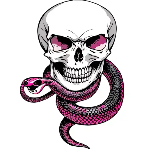 Skull And Pink And Snake Coiled