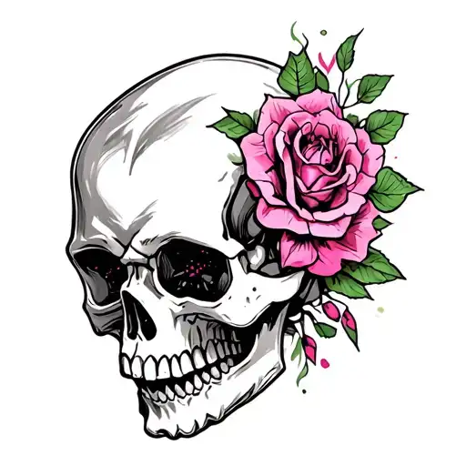 Skull And Pink Tattoo Designer Inspired