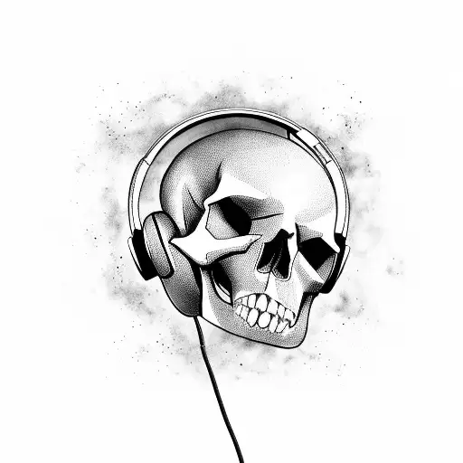 A Skull With Headphones Surrounded By A Swirling Grunge-inspired Background