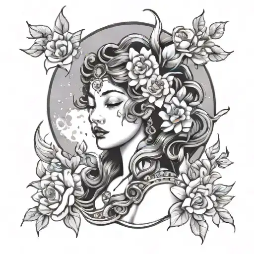 Moon Goddess With Flowers Blooming