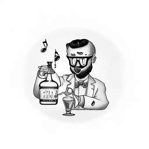 A Barman Mixing Cocktails With Music Notes As Ingredients