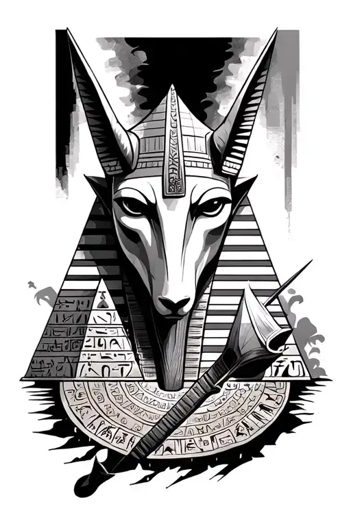 Anubis Emerging With Pyramides And Egyptian Hieroglyphs Wrapped