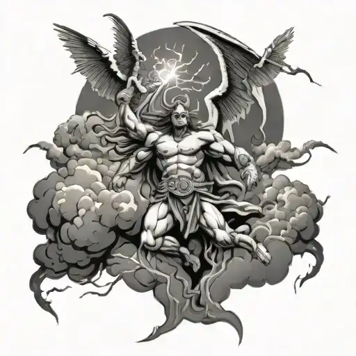 Storm Clouds With Lightning Angel And Demons Fighting