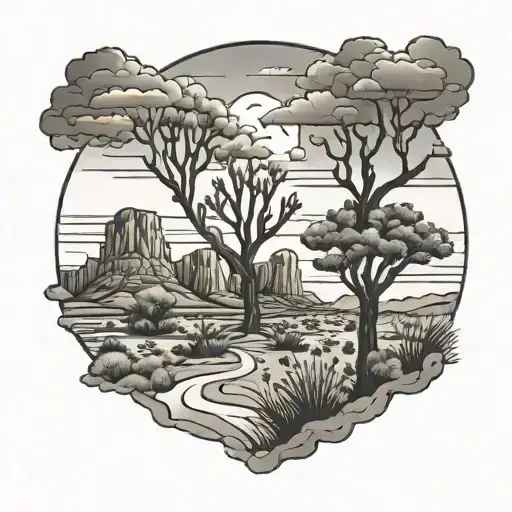 Arizona Desert Landscape Tattoo Featuring Trees And Clouds