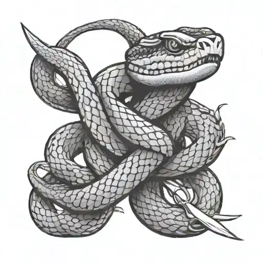 Snake With Scales With A Dagger In Its Side