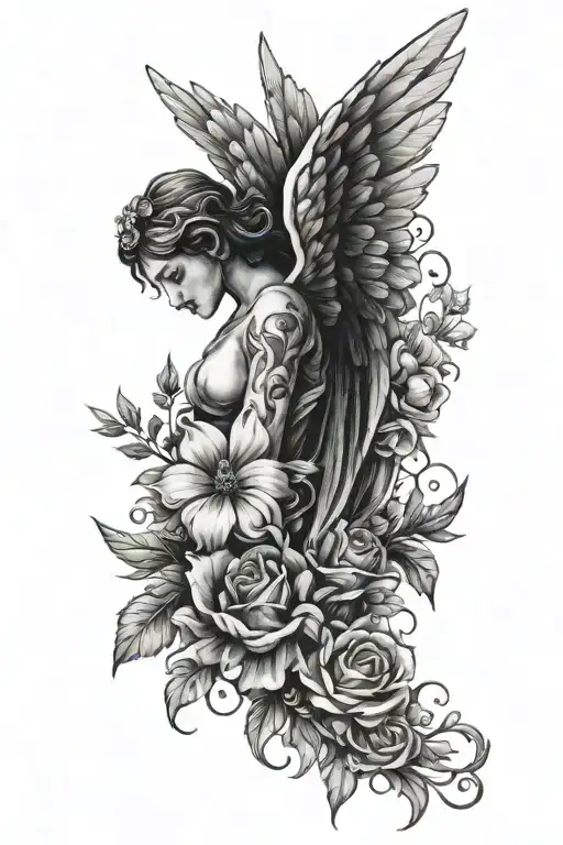 Flowers And Angel Wings