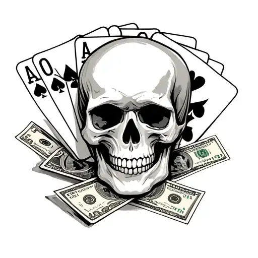 Life Is A Game With Poker Cards And A Skull With Money