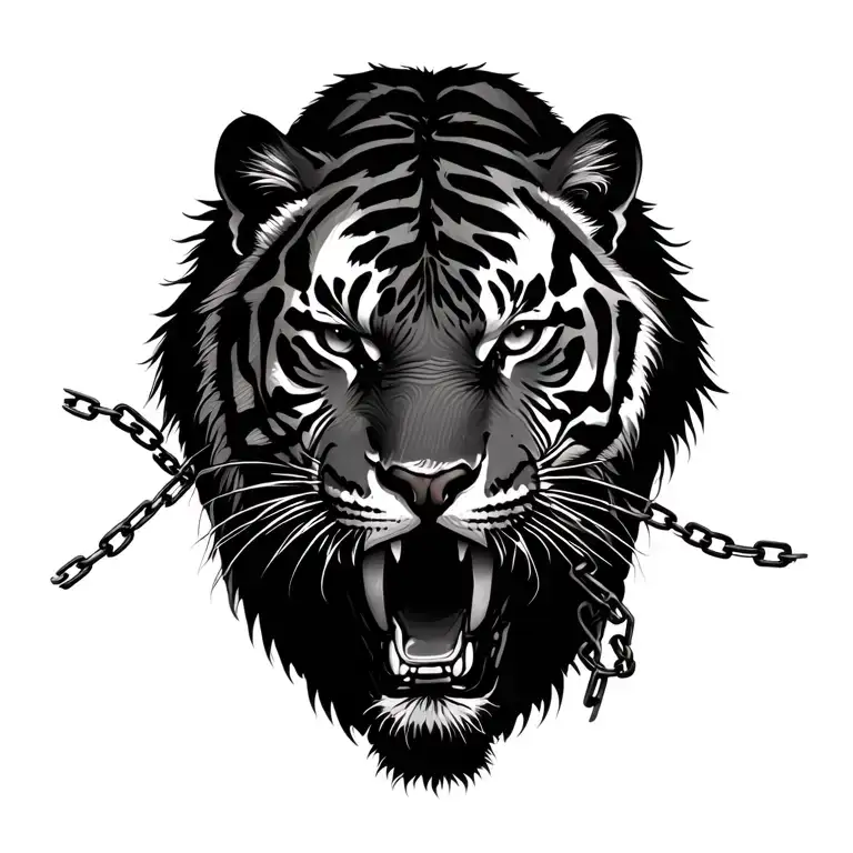 Tiger Breaks The Chains That Are Connected To Itself