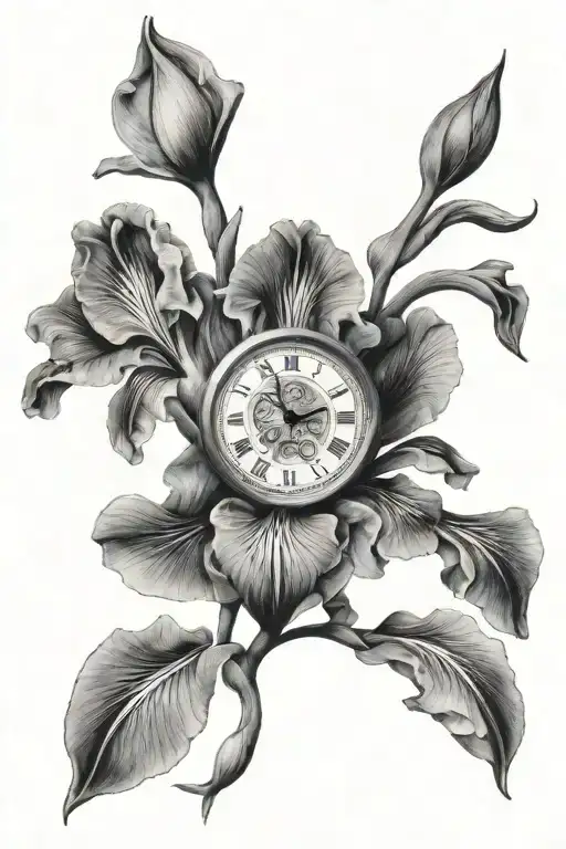 Iris Flowers With Clock