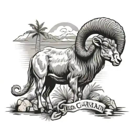 Curacao Island Landscape With Capricorn Ram
