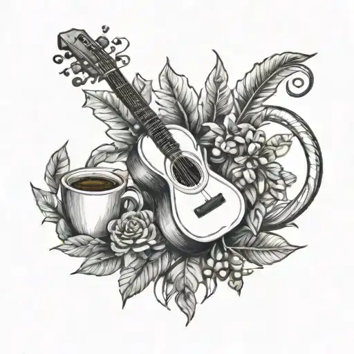 A Nature-inspired Tattoo Incorporating Musical Instruments And Coffee Beans