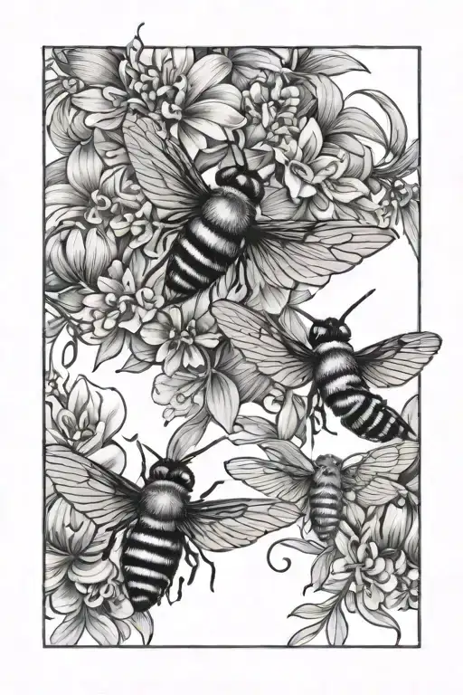 Wrapping Around Upper Arm Honeysuckle Bees And Hummingbird