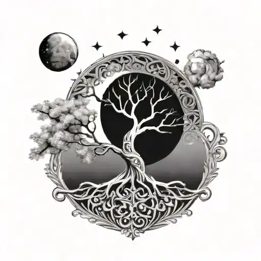Tree Of Life With Moon And Sun