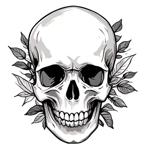 Skull With Background Leaves And Swirls