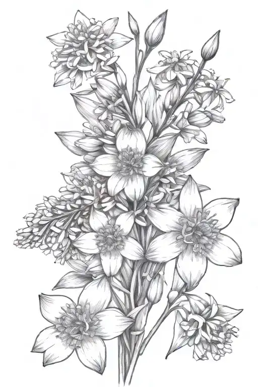 Delicate Birth Flower Boquet January April July Snowdrop Daisy Larkspur