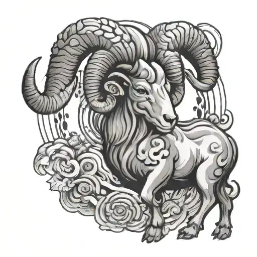 Aries Ram With Fire Japanese Symbol Incorporated Within