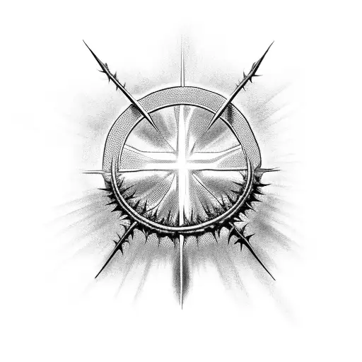 Christian Cross With Crown Of Thorns Surrounded By Clouds And Rays Of Light