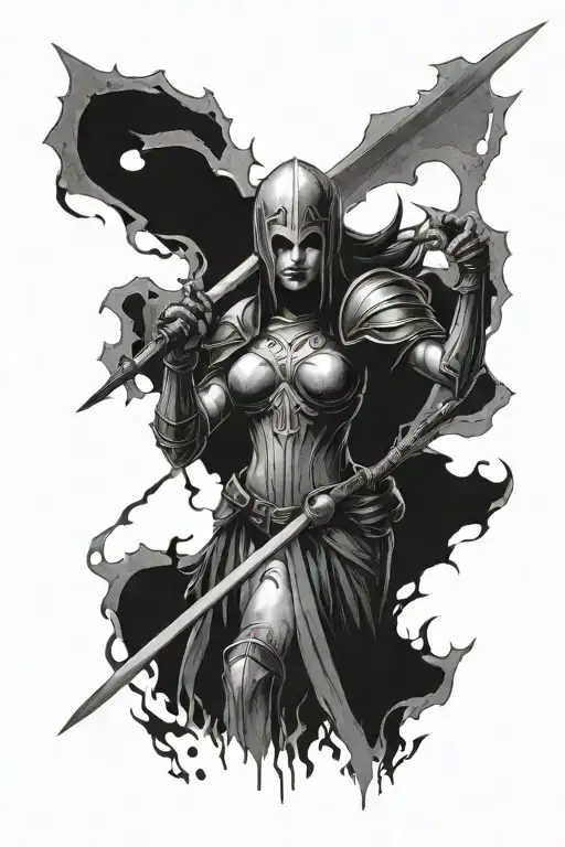 Hellfest Cathedral With A Women Knight Holding A Sword