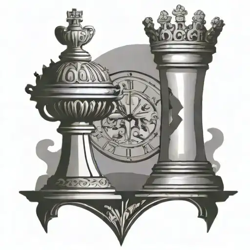 Roman Numerals Clock Outline With King And Rook Chess Piece For Top Of Arm