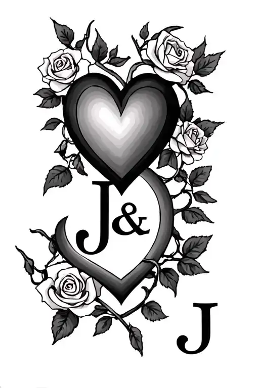 Rose Vines And Heart J&j Initials Intertwined