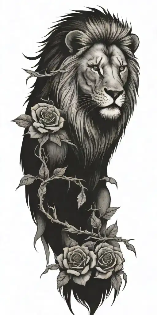 Lion With A Eagle And Thorns And Roses